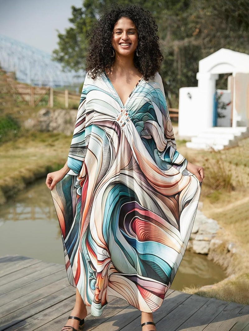 KEYLORTING Women's Plus Size Kaftan Dress – Plus Size Maxi Dress Moo Moos Beach Cover Up,Bathing Suit Cover-Up Loungewear - Image 5